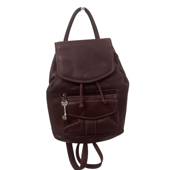 Fossil Vintage Leather Mini Backpack Brown Flap Key Charm 10.5x9x5.5 preloved - Picture 1 of 9